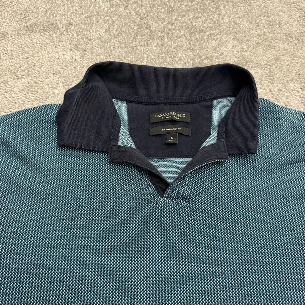 Banana Republic Jacquard Polo Shirt Men Large Blue Short Sleeve Luxury Cotton